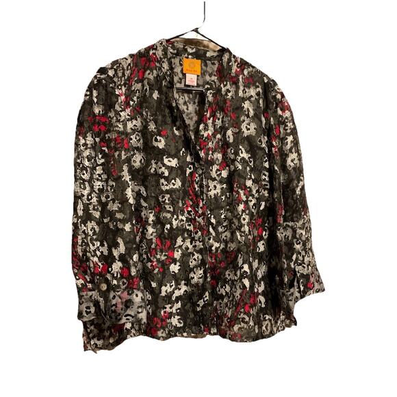 Ruby Road Leopard Print Devore Blouse Button Up Size 14 - Picture 1 of 2